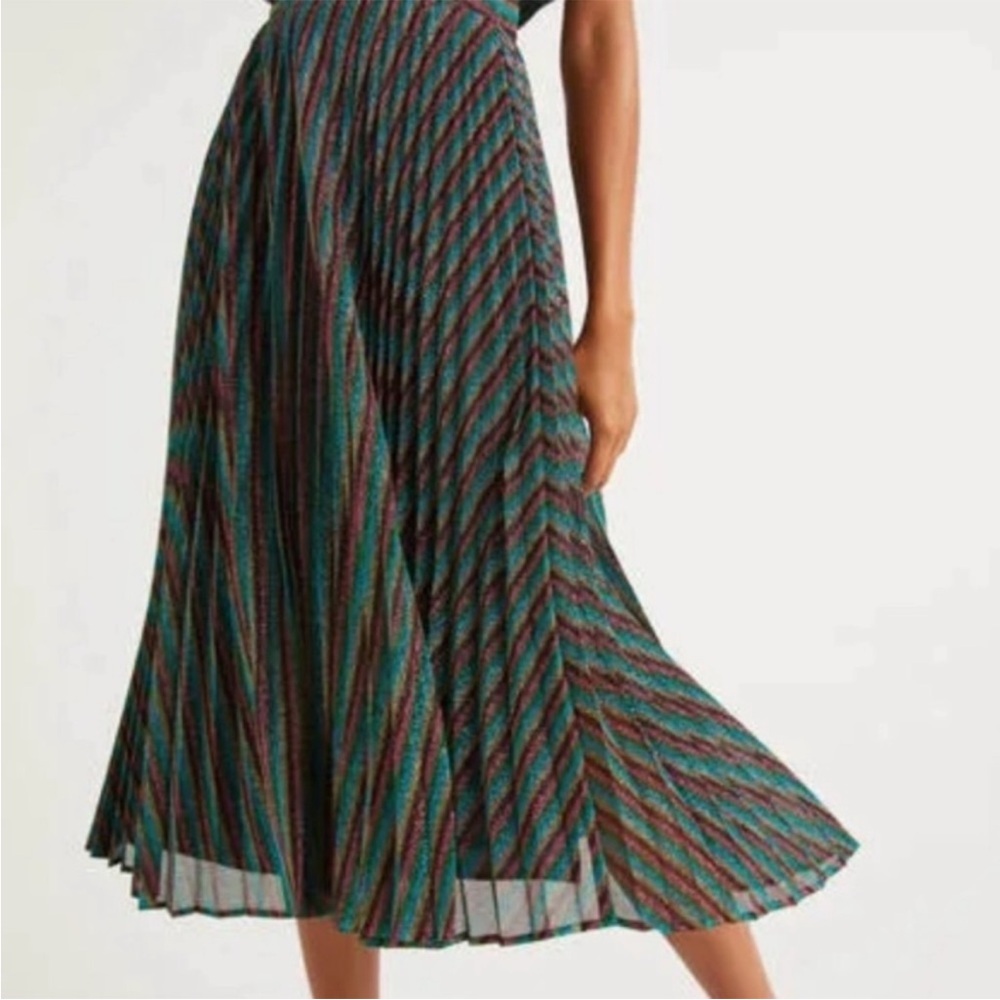 Boden Multicolor Rainbow Striped Pleated Glitter Metallic Midi Skirt Size 6 - Picture 7 of 10